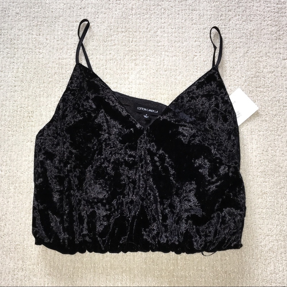 Cotton Candy La Cropped Black Velvet Scrunch Top